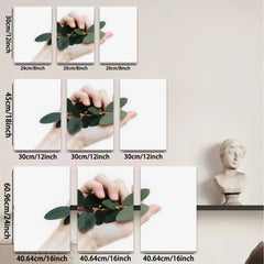 2D flat 1pc Hand holding vibrant green foliage botanical wall art farmhouse decor living room bedroom gallery wrapped canvas prints modern minimalist style