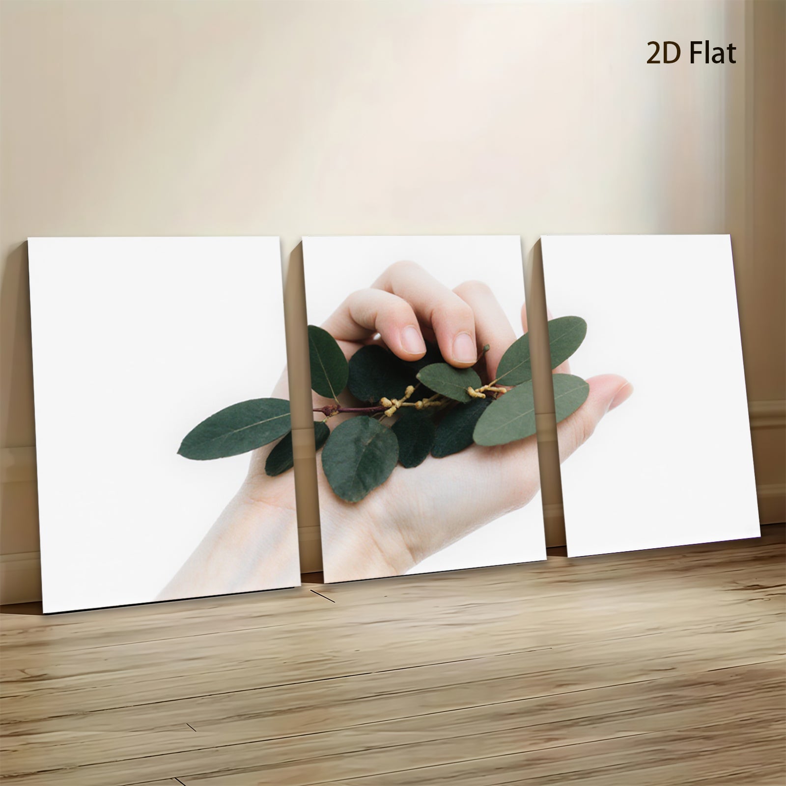 2D flat 1pc Hand holding vibrant green foliage botanical wall art farmhouse decor living room bedroom gallery wrapped canvas prints modern minimalist style