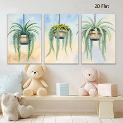 2D flat 1pc Hanging Basket Plants Botanical Wall Art Living Room Bedroom Home Decor Gallery Wrapped Canvas Prints Modern Farmhouse Style