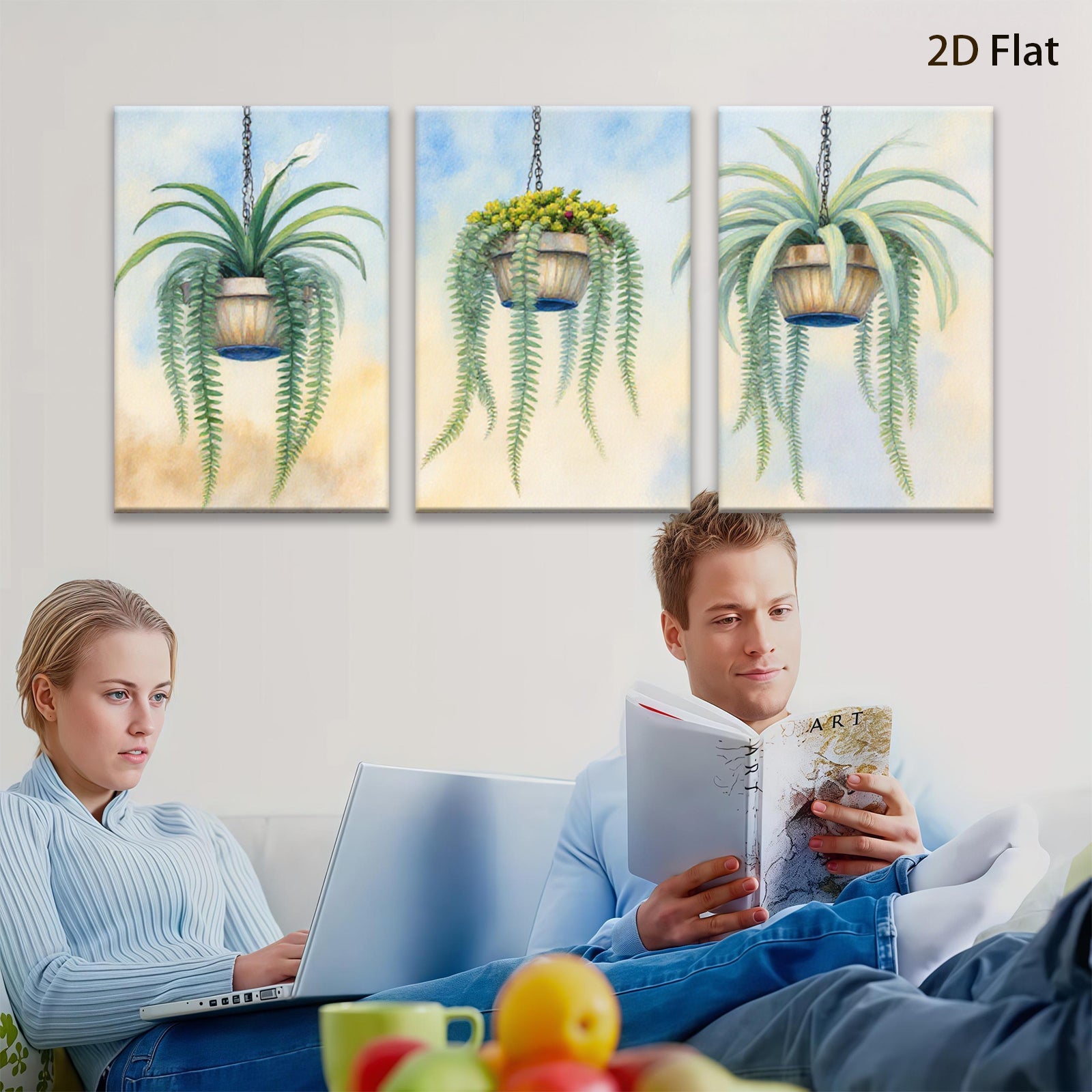 2D flat 1pc Hanging Basket Plants Botanical Wall Art Living Room Bedroom Home Decor Gallery Wrapped Canvas Prints Modern Farmhouse Style