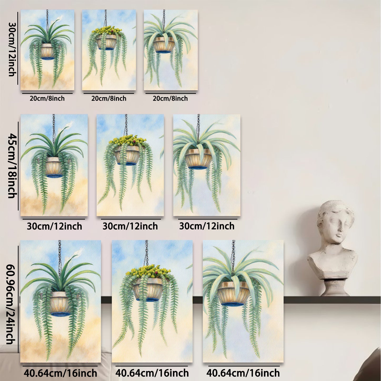 2D flat 1pc Hanging Basket Plants Botanical Wall Art Living Room Bedroom Home Decor Gallery Wrapped Canvas Prints Modern Farmhouse Style