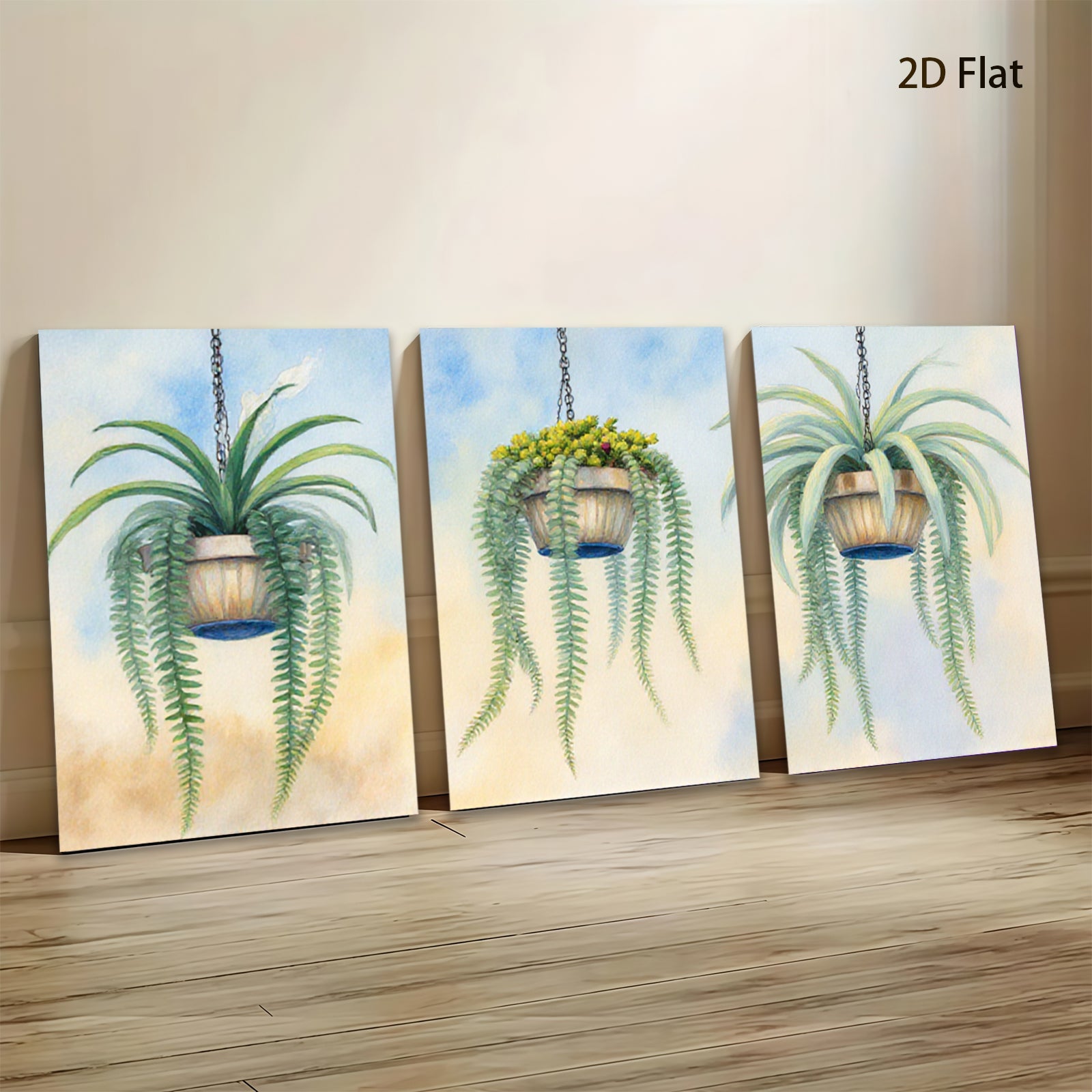 2D flat 1pc Hanging Basket Plants Botanical Wall Art Living Room Bedroom Home Decor Gallery Wrapped Canvas Prints Modern Farmhouse Style