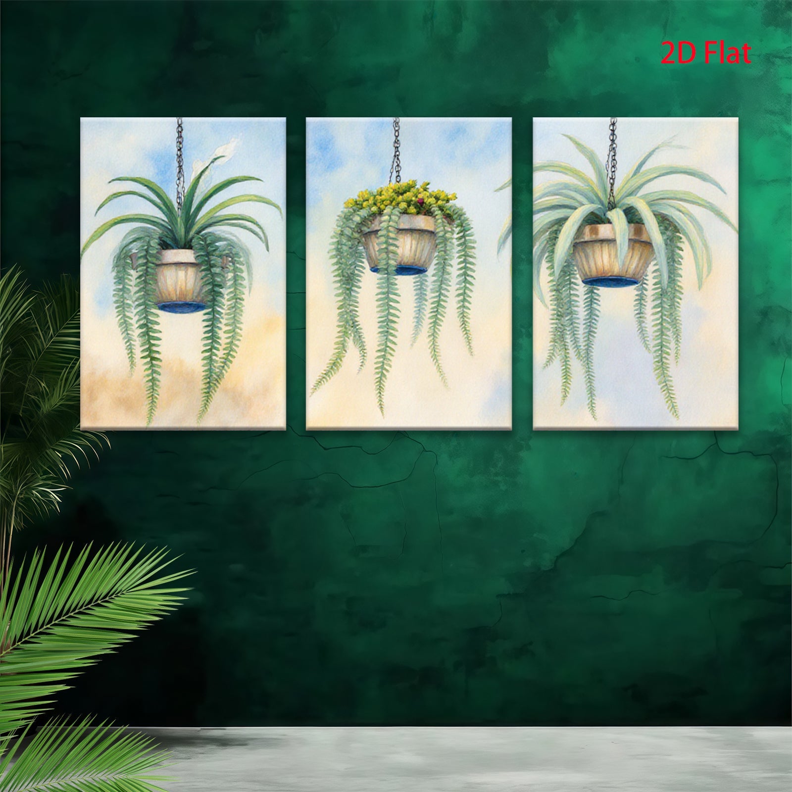 2D flat 1pc Hanging Basket Plants Botanical Wall Art Living Room Bedroom Home Decor Gallery Wrapped Canvas Prints Modern Farmhouse Style
