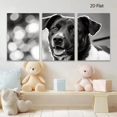 2D flat 1pc Happy Dog Portrait Wall Art Canvas Prints for Living Room Bedroom Home Decor Farmhouse Style Gallery Wrapped Modern Animal Paintings