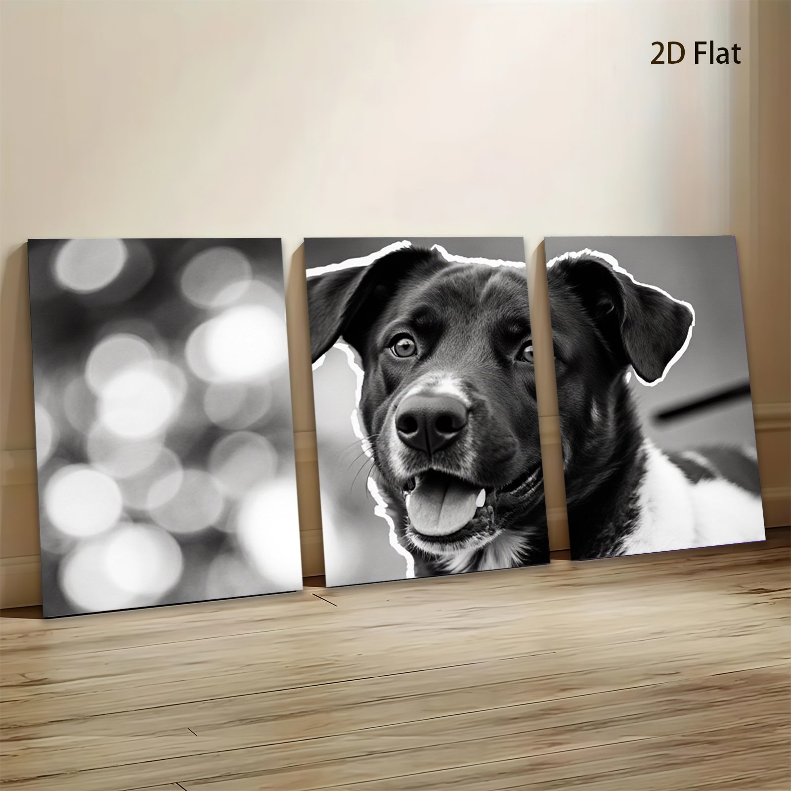 2D flat 1pc Happy Dog Portrait Wall Art Canvas Prints for Living Room Bedroom Home Decor Farmhouse Style Gallery Wrapped Modern Animal Paintings