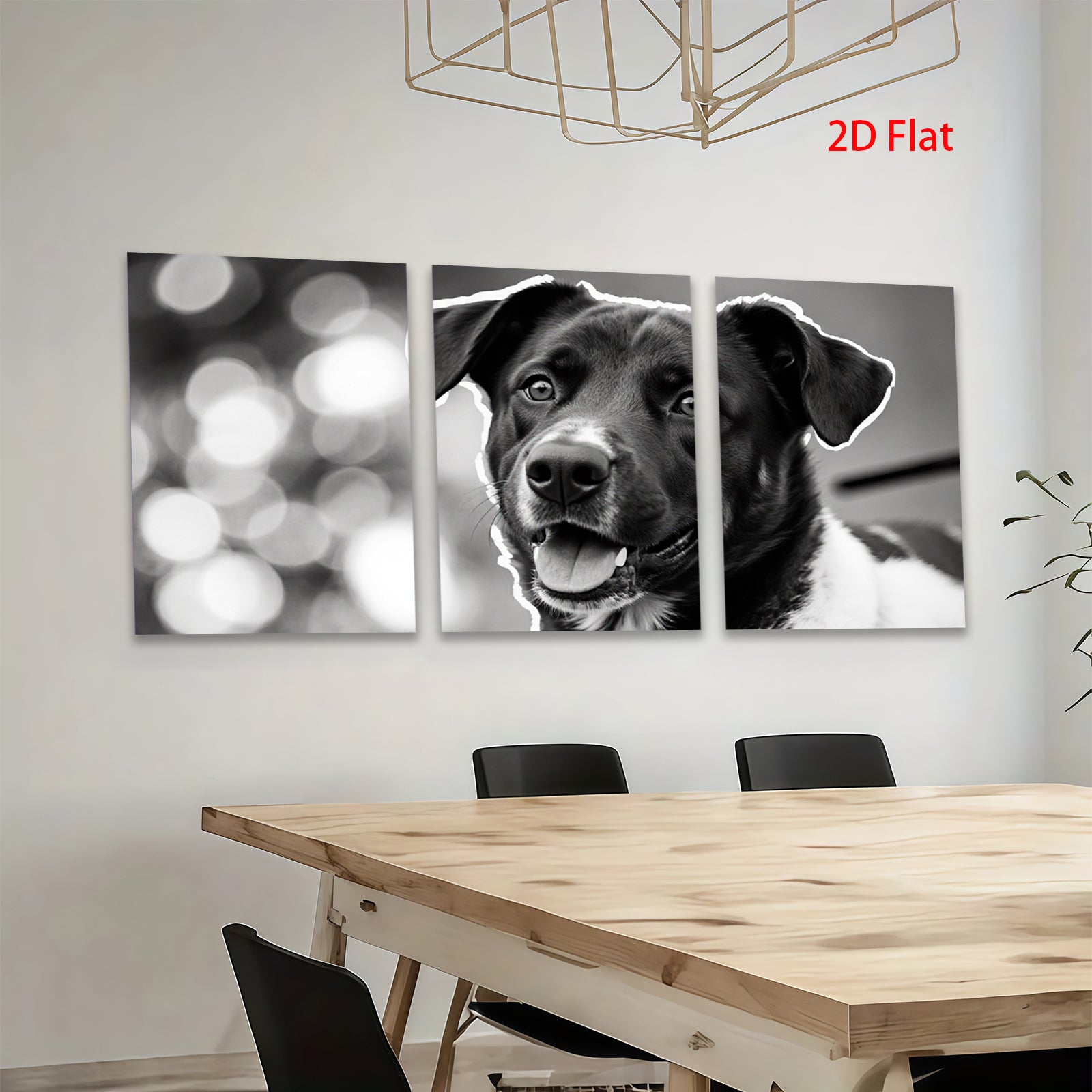 2D flat 1pc Happy Dog Portrait Wall Art Canvas Prints for Living Room Bedroom Home Decor Farmhouse Style Gallery Wrapped Modern Animal Paintings