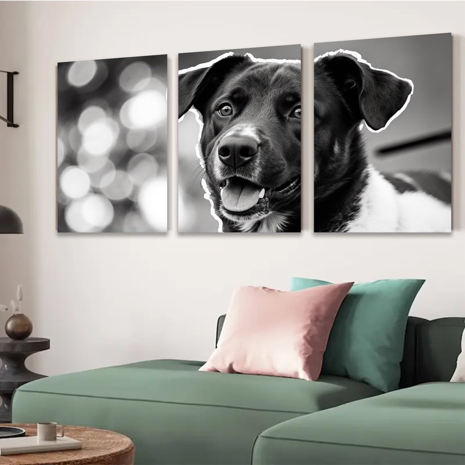 2D flat 1pc Happy Dog Portrait Wall Art Canvas Prints for Living Room Bedroom Home Decor Farmhouse Style Gallery Wrapped Modern Animal Paintings