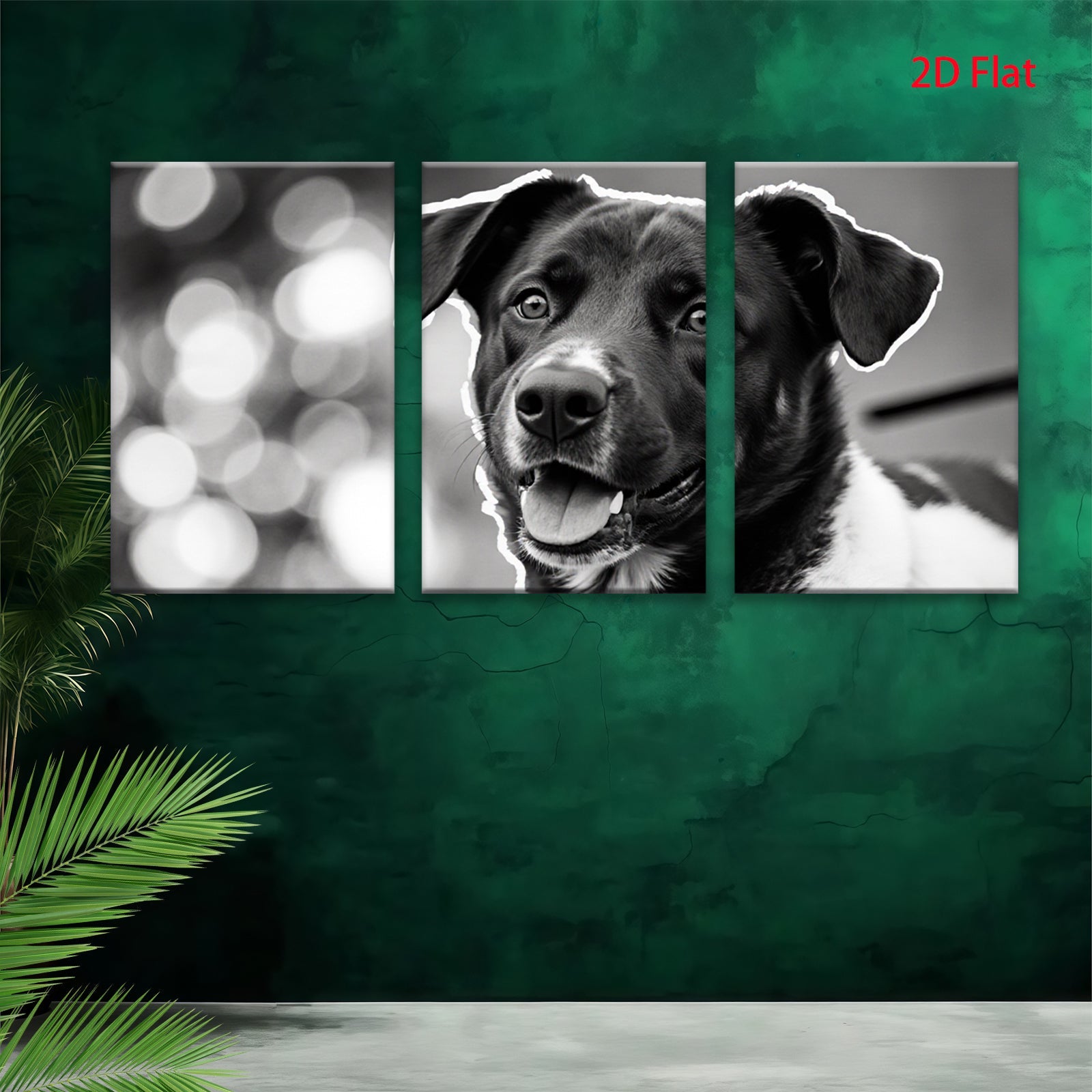 2D flat 1pc Happy Dog Portrait Wall Art Canvas Prints for Living Room Bedroom Home Decor Farmhouse Style Gallery Wrapped Modern Animal Paintings