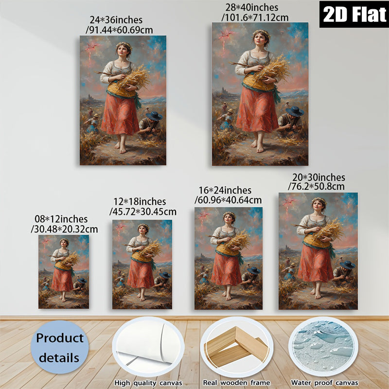 2D flat 1pc Harvest Beauty Field Workers Pastoral Scene Wall Art Decor for Living Room Bedroom Farmhouse Aesthetic Gallery Wrapped Canvas Print
