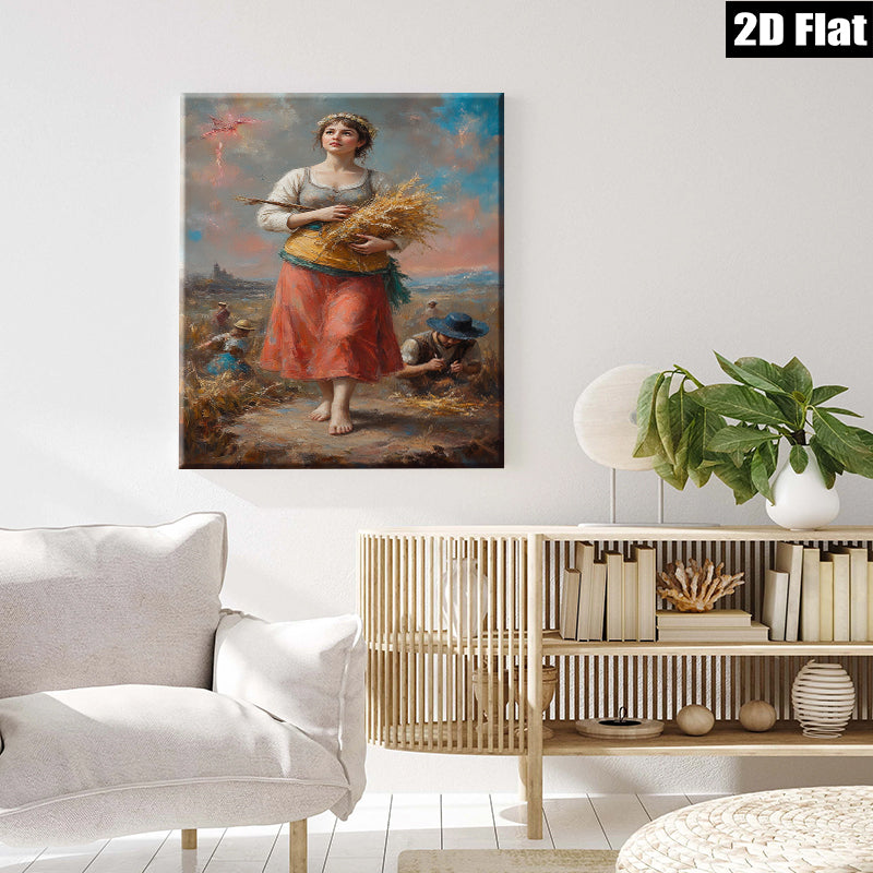 2D flat 1pc Harvest Beauty Field Workers Pastoral Scene Wall Art Decor for Living Room Bedroom Farmhouse Aesthetic Gallery Wrapped Canvas Print
