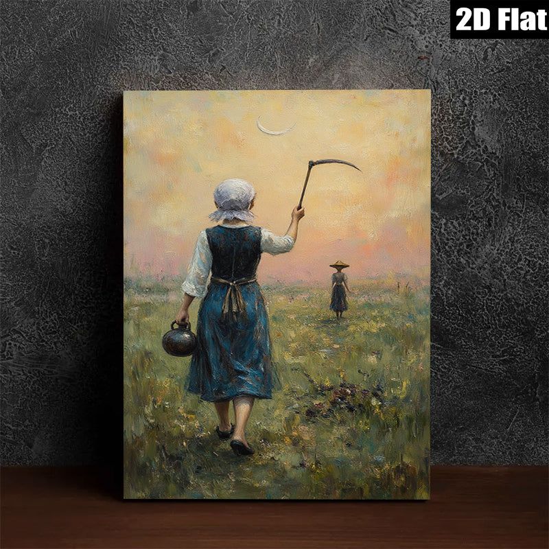 2D flat 1pc Harvest Time Rural Scene Farm Life Pastoral Tranquility Wall Decor Living Room Bedroom Gallery Wrapped Canvas Print Modern Farmhouse Style