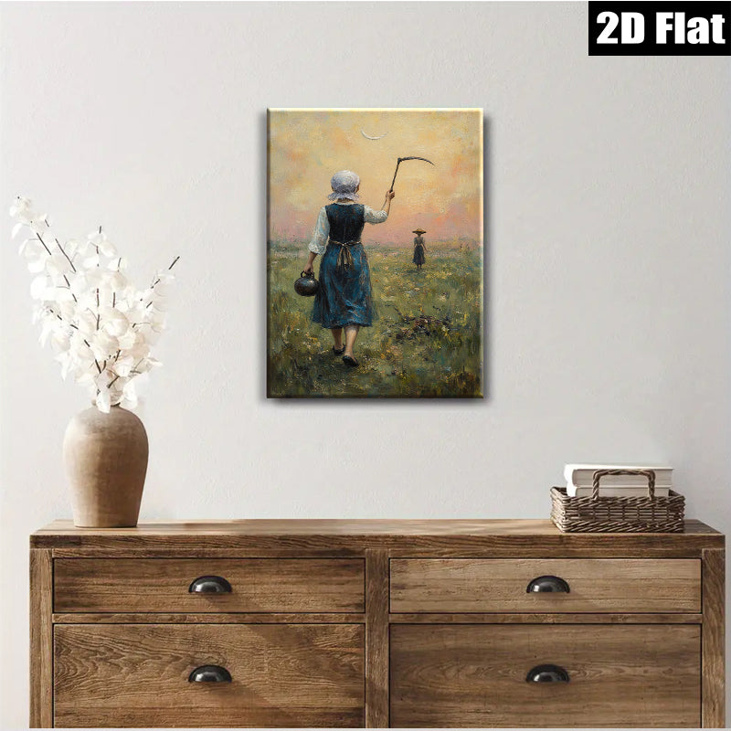 2D flat 1pc Harvest Time Rural Scene Farm Life Pastoral Tranquility Wall Decor Living Room Bedroom Gallery Wrapped Canvas Print Modern Farmhouse Style