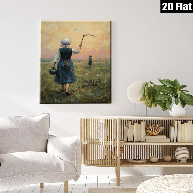 2D flat 1pc Harvest Time Rural Scene Farm Life Pastoral Tranquility Wall Decor Living Room Bedroom Gallery Wrapped Canvas Print Modern Farmhouse Style