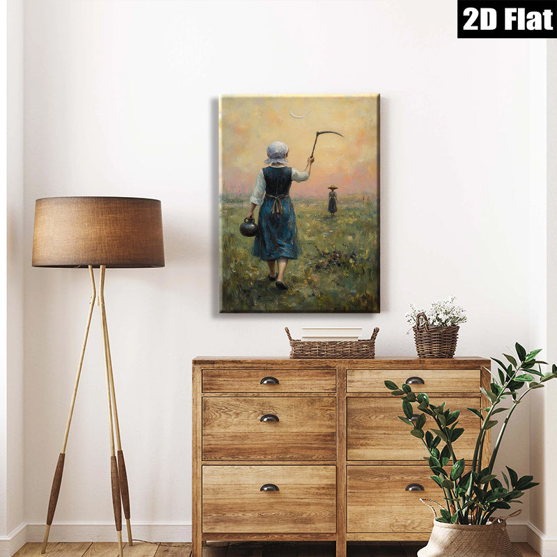 2D flat 1pc Harvest Time Rural Scene Farm Life Pastoral Tranquility Wall Decor Living Room Bedroom Gallery Wrapped Canvas Print Modern Farmhouse Style