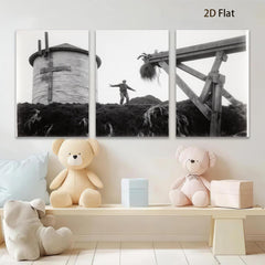 2D flat 1pc Haystack Worker Near Water Tower Farm Life Nostalgia Rustic Wall Decor Living Room Bedroom Kitchen Gallery Wrapped Canvas Print