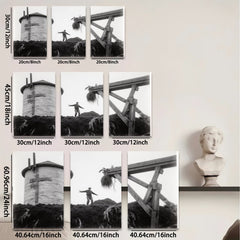 2D flat 1pc Haystack Worker Near Water Tower Farm Life Nostalgia Rustic Wall Decor Living Room Bedroom Kitchen Gallery Wrapped Canvas Print