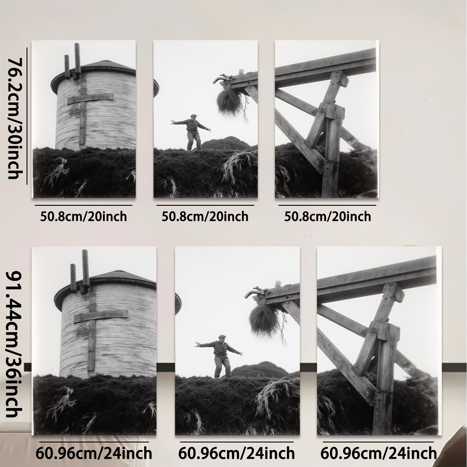 2D flat 1pc Haystack Worker Near Water Tower Farm Life Nostalgia Rustic Wall Decor Living Room Bedroom Kitchen Gallery Wrapped Canvas Print