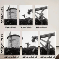 2D flat 1pc Haystack Worker Near Water Tower Farm Life Nostalgia Rustic Wall Decor Living Room Bedroom Kitchen Gallery Wrapped Canvas Print