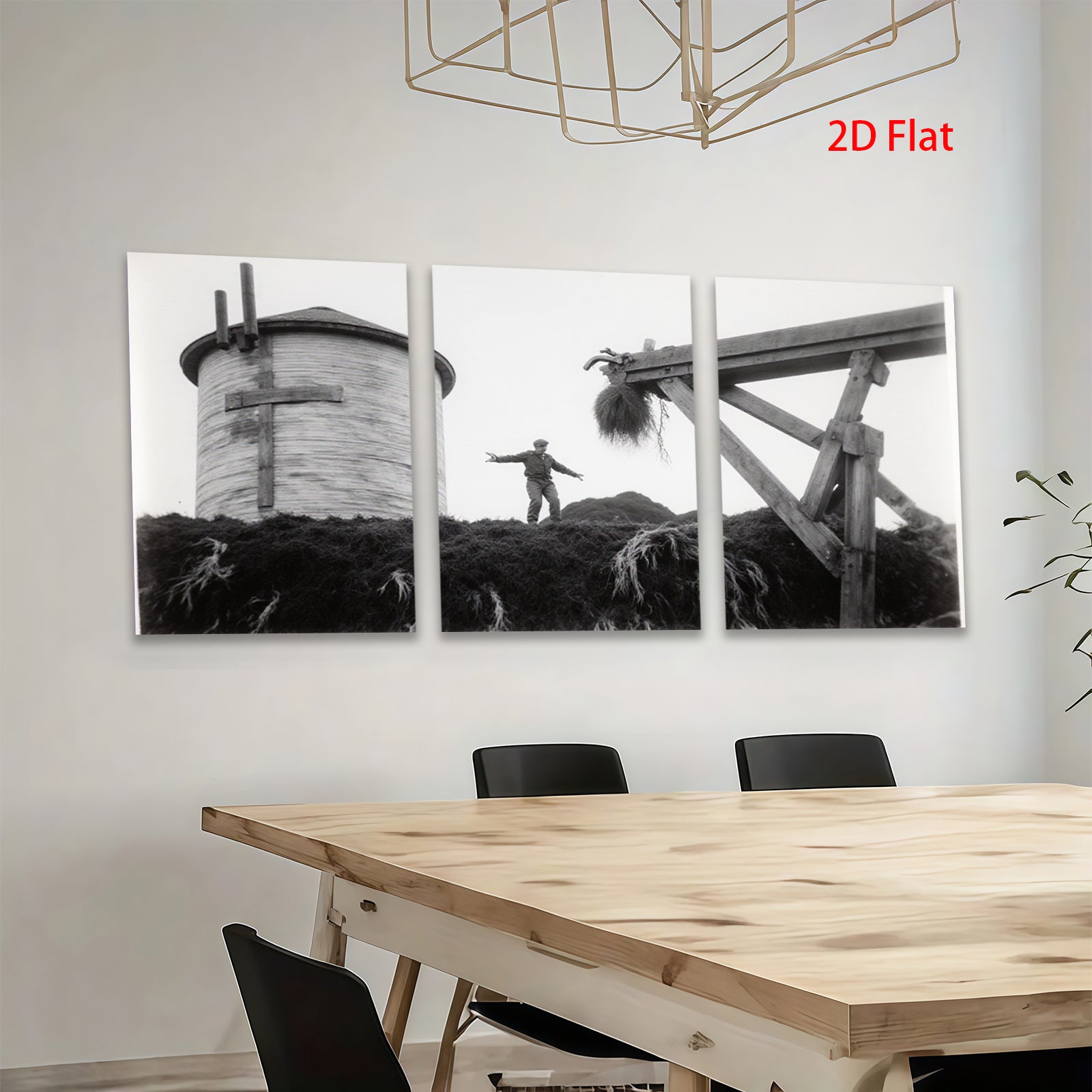 2D flat 1pc Haystack Worker Near Water Tower Farm Life Nostalgia Rustic Wall Decor Living Room Bedroom Kitchen Gallery Wrapped Canvas Print
