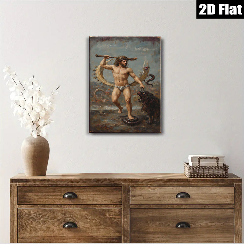 2D flat 1pc Hercules Taming Nemean Lion Mythological Hero Wall Art Decor Living Room Bedroom Gallery Wrapped Canvas Prints Modern Farmhouse Style