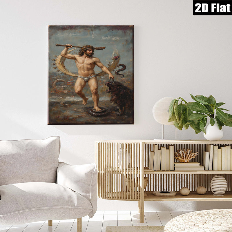 2D flat 1pc Hercules Taming Nemean Lion Mythological Hero Wall Art Decor Living Room Bedroom Gallery Wrapped Canvas Prints Modern Farmhouse Style