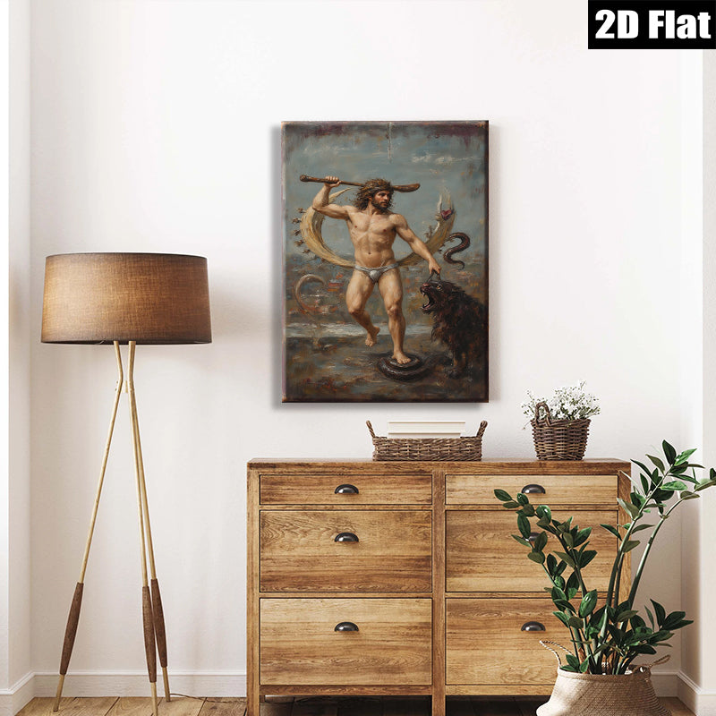 2D flat 1pc Hercules Taming Nemean Lion Mythological Hero Wall Art Decor Living Room Bedroom Gallery Wrapped Canvas Prints Modern Farmhouse Style