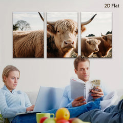 2D flat 1pc Highland Cow Farm Animal Portrait Rustic Wall Art Decor Living Room Bedroom Gallery Wrapped Canvas Prints Modern Farmhouse Aesthetic Cozy Home Décor