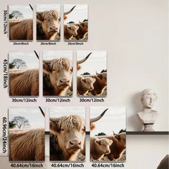 2D flat 1pc Highland Cow Farm Animal Portrait Rustic Wall Art Decor Living Room Bedroom Gallery Wrapped Canvas Prints Modern Farmhouse Aesthetic Cozy Home Décor
