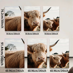 2D flat 1pc Highland Cow Farm Animal Portrait Rustic Wall Art Decor Living Room Bedroom Gallery Wrapped Canvas Prints Modern Farmhouse Aesthetic Cozy Home Décor