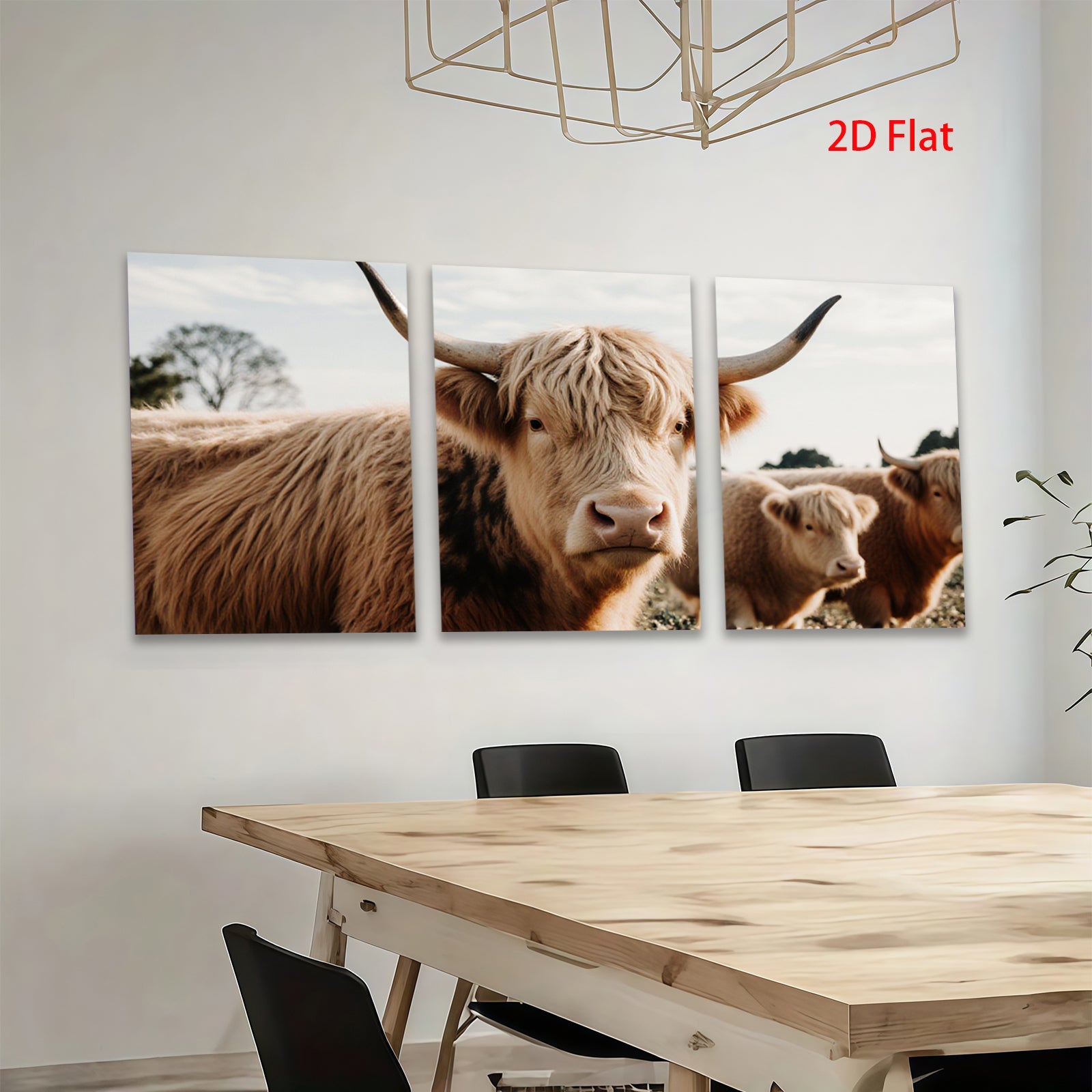 2D flat 1pc Highland Cow Farm Animal Portrait Rustic Wall Art Decor Living Room Bedroom Gallery Wrapped Canvas Prints Modern Farmhouse Aesthetic Cozy Home Décor