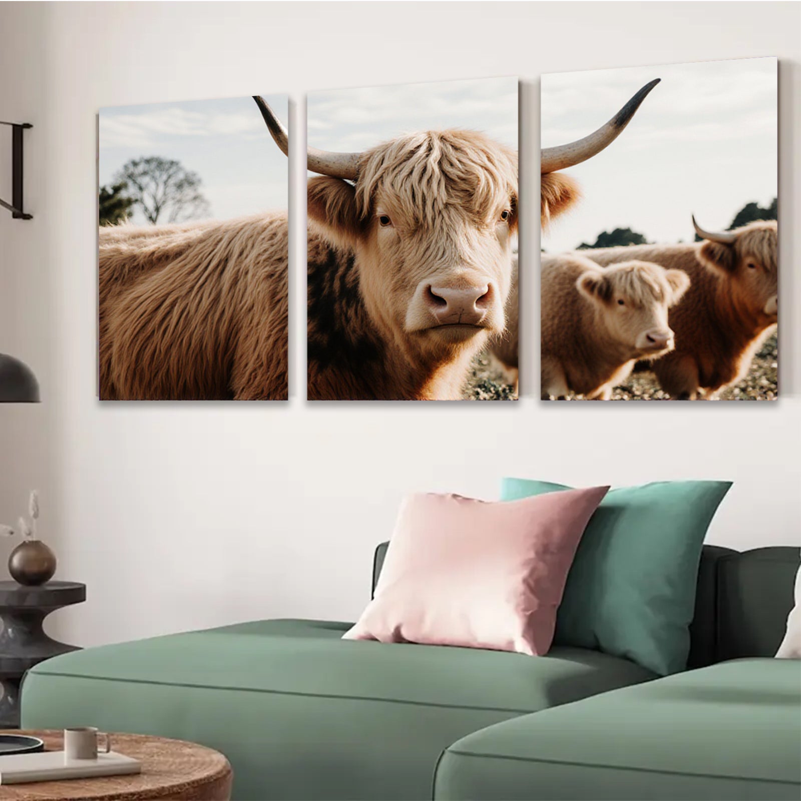 2D flat 1pc Highland Cow Farm Animal Portrait Rustic Wall Art Decor Living Room Bedroom Gallery Wrapped Canvas Prints Modern Farmhouse Aesthetic Cozy Home Décor