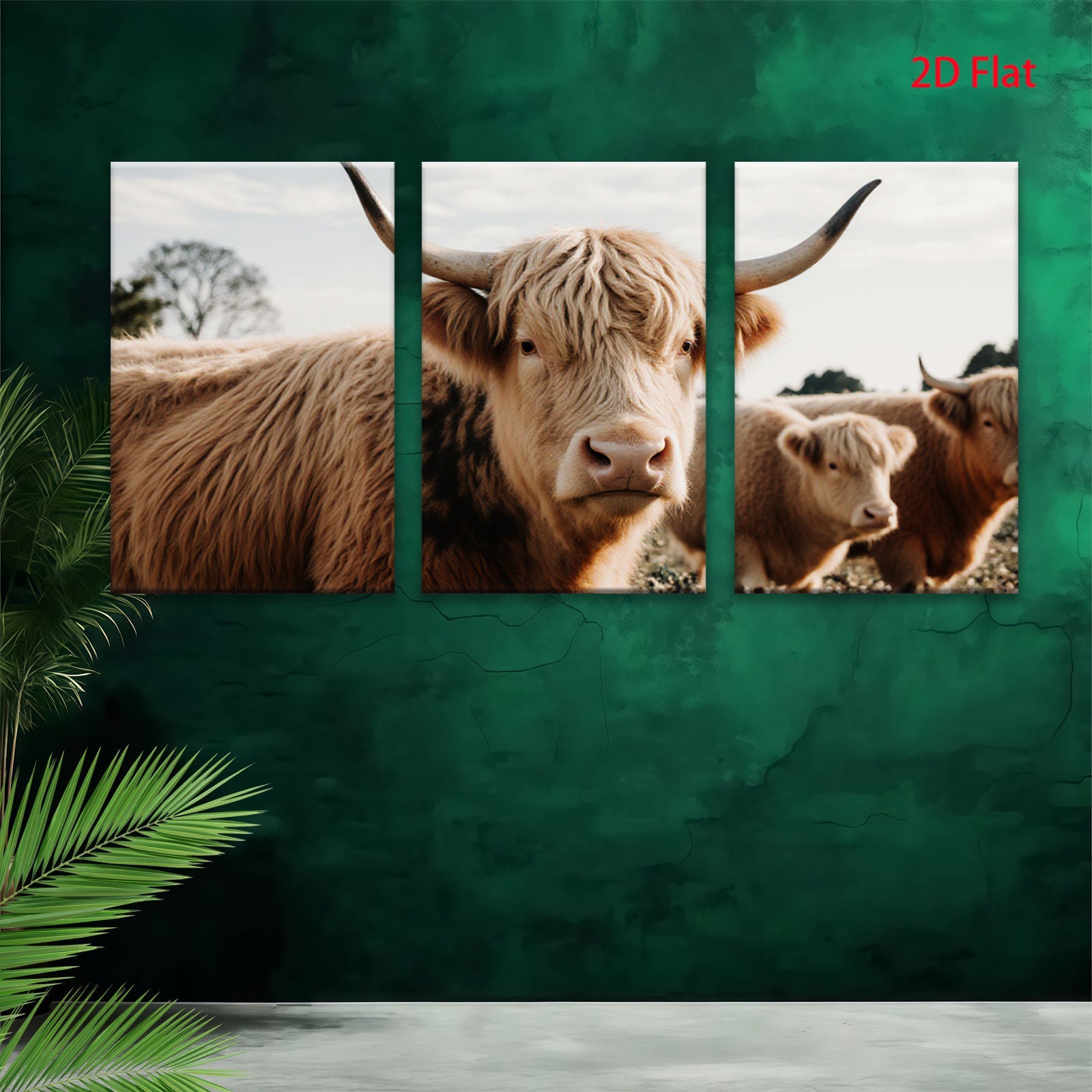 2D flat 1pc Highland Cow Farm Animal Portrait Rustic Wall Art Decor Living Room Bedroom Gallery Wrapped Canvas Prints Modern Farmhouse Aesthetic Cozy Home Décor