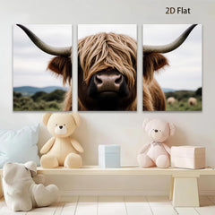 2D flat 1pc Highland Cow Portrait Farm Animal Wall Art Canvas Print Rustic Country Home Decor Living Room Bedroom Modern Farmhouse Style