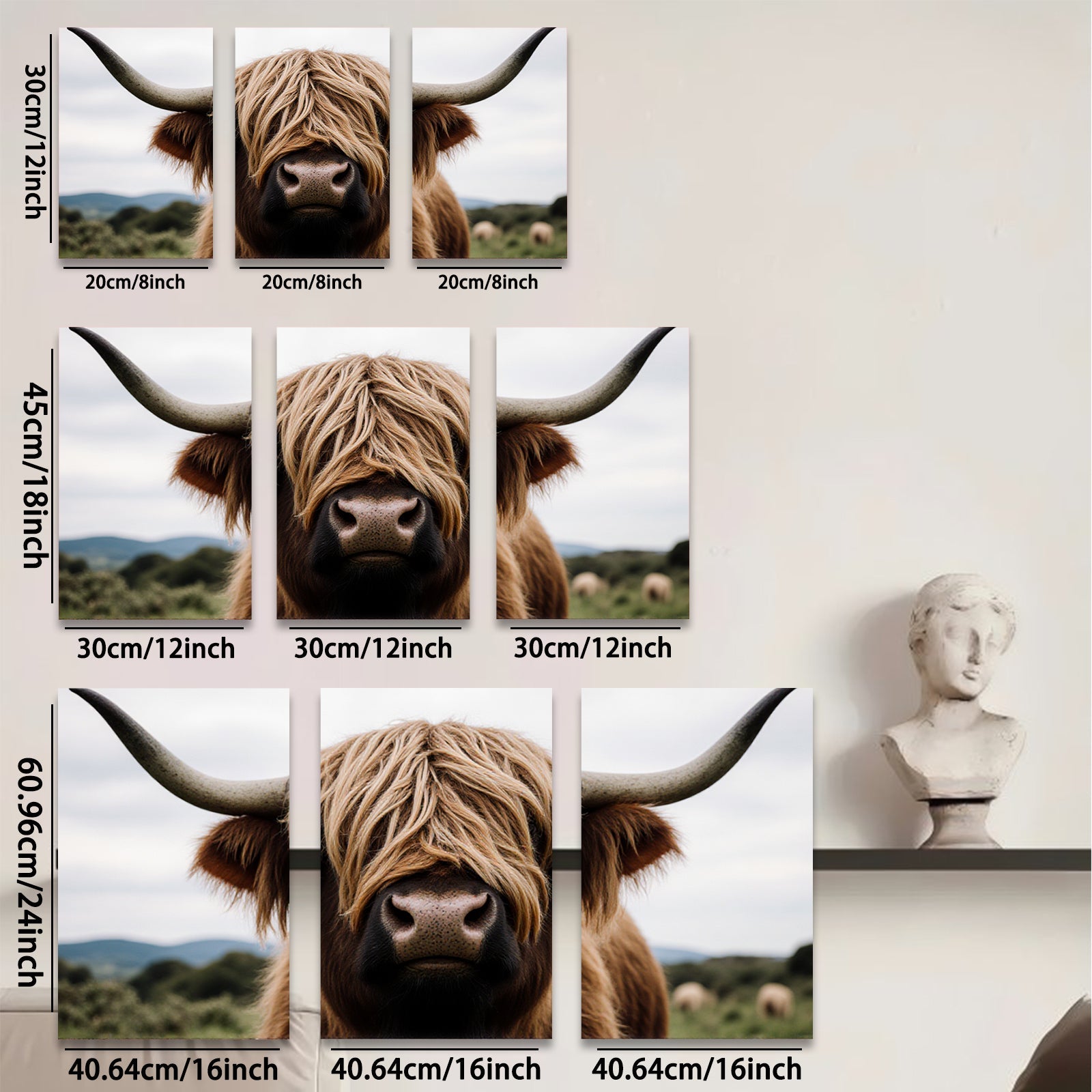 2D flat 1pc Highland Cow Portrait Farm Animal Wall Art Canvas Print Rustic Country Home Decor Living Room Bedroom Modern Farmhouse Style