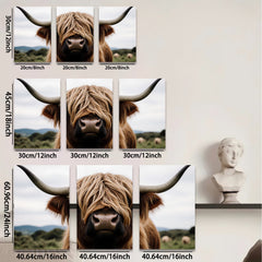2D flat 1pc Highland Cow Portrait Farm Animal Wall Art Canvas Print Rustic Country Home Decor Living Room Bedroom Modern Farmhouse Style