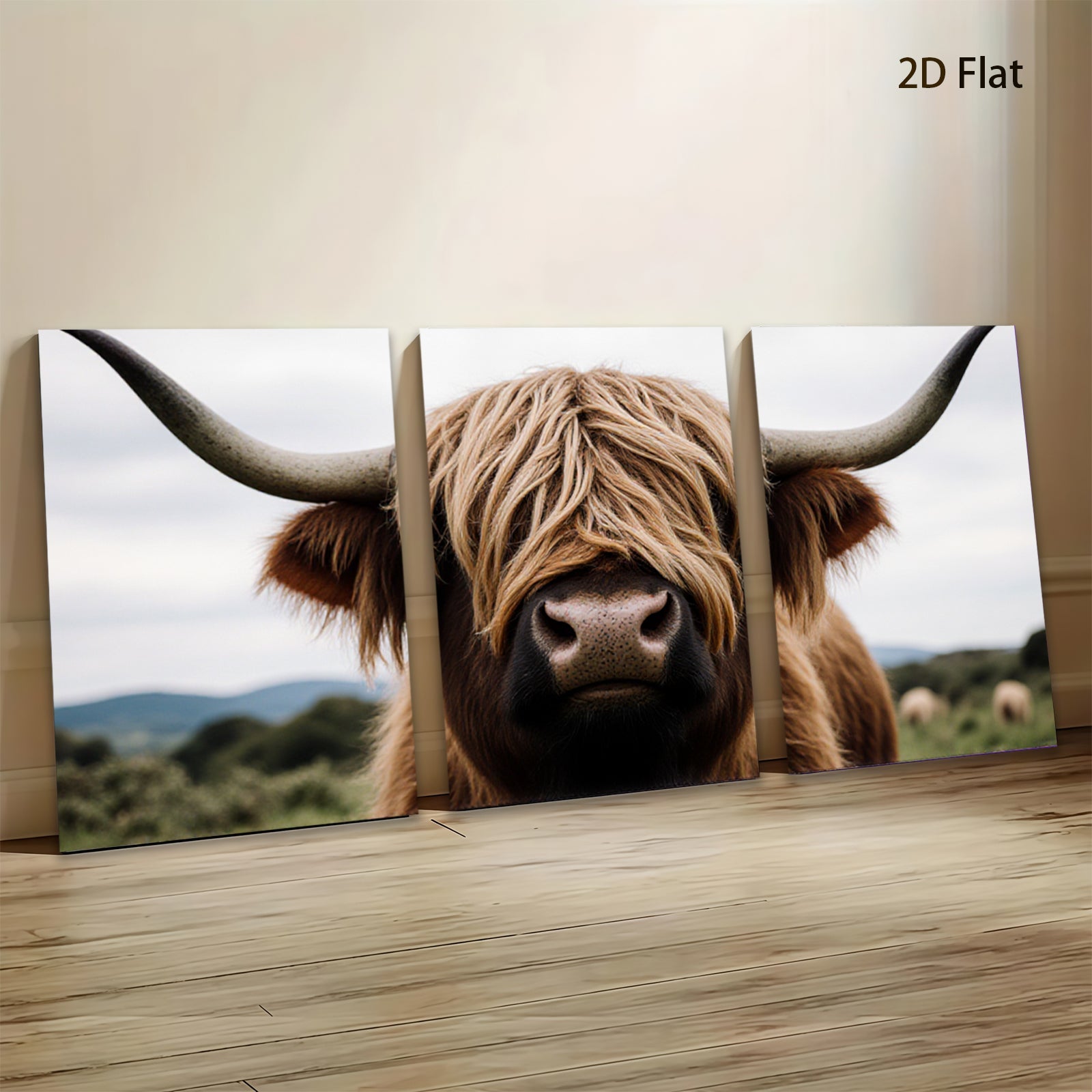 2D flat 1pc Highland Cow Portrait Farm Animal Wall Art Canvas Print Rustic Country Home Decor Living Room Bedroom Modern Farmhouse Style