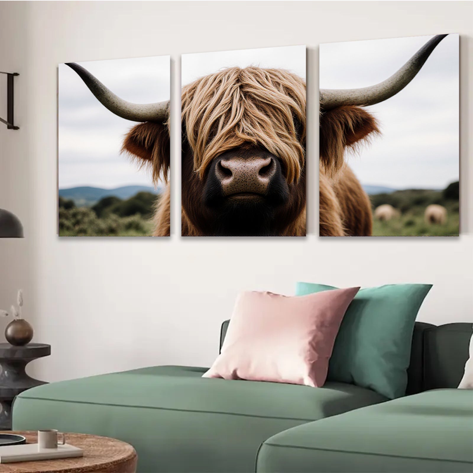 2D flat 1pc Highland Cow Portrait Farm Animal Wall Art Canvas Print Rustic Country Home Decor Living Room Bedroom Modern Farmhouse Style