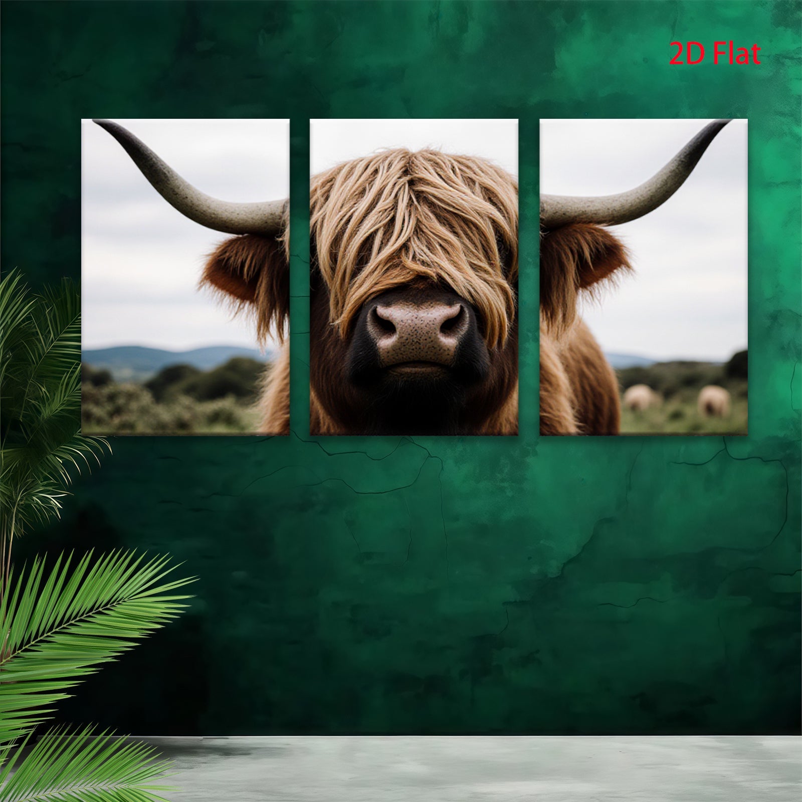2D flat 1pc Highland Cow Portrait Farm Animal Wall Art Canvas Print Rustic Country Home Decor Living Room Bedroom Modern Farmhouse Style