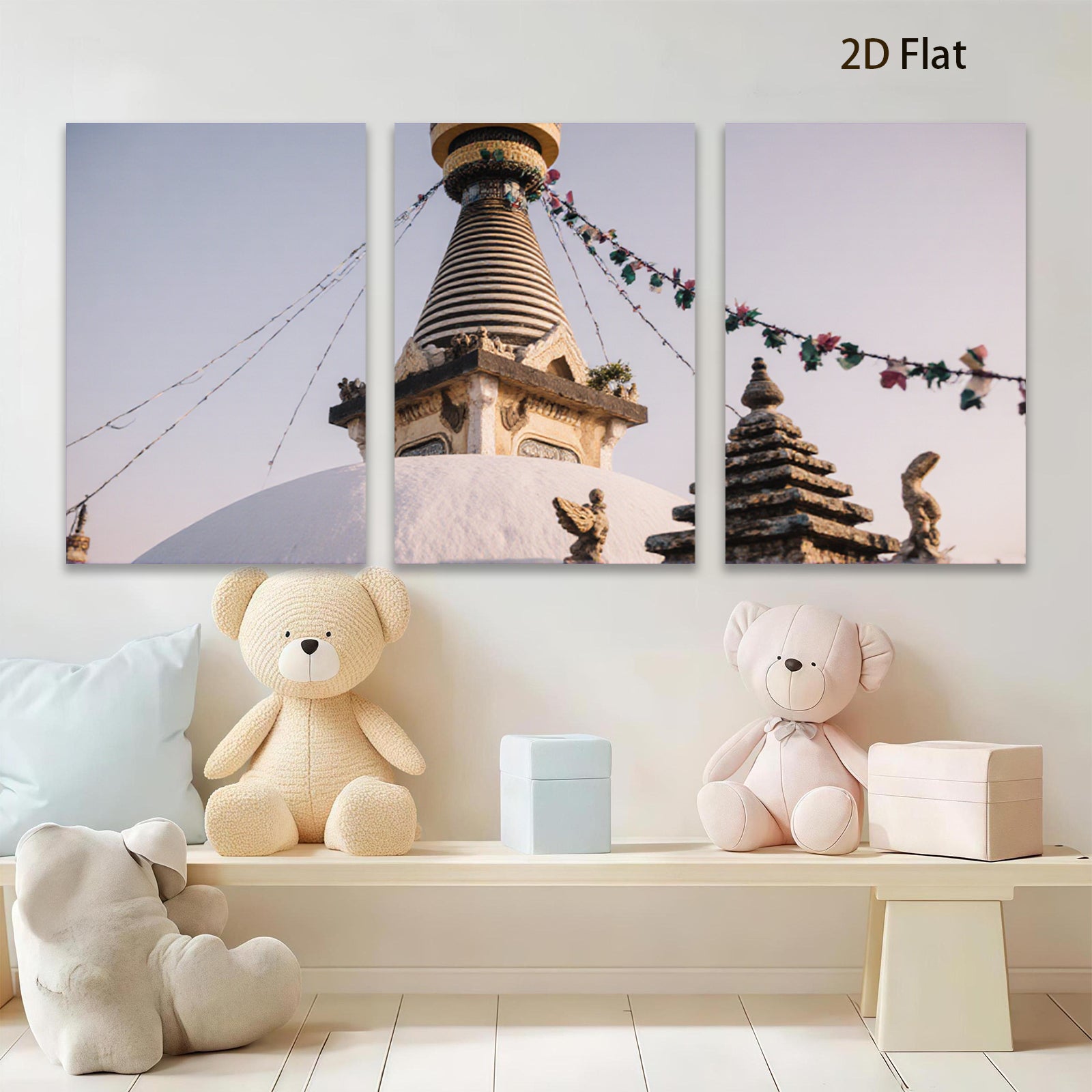 2D flat 1pc Himalayan stupa serene temple wall art bedroom living room gallery wrapped canvas farmhouse modern minimalist decor