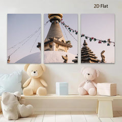 2D flat 1pc Himalayan stupa serene temple wall art bedroom living room gallery wrapped canvas farmhouse modern minimalist decor