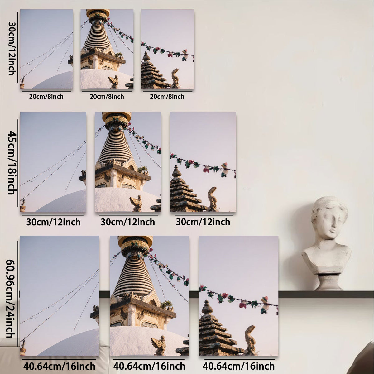 2D flat 1pc Himalayan stupa serene temple wall art bedroom living room gallery wrapped canvas farmhouse modern minimalist decor