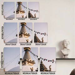 2D flat 1pc Himalayan stupa serene temple wall art bedroom living room gallery wrapped canvas farmhouse modern minimalist decor