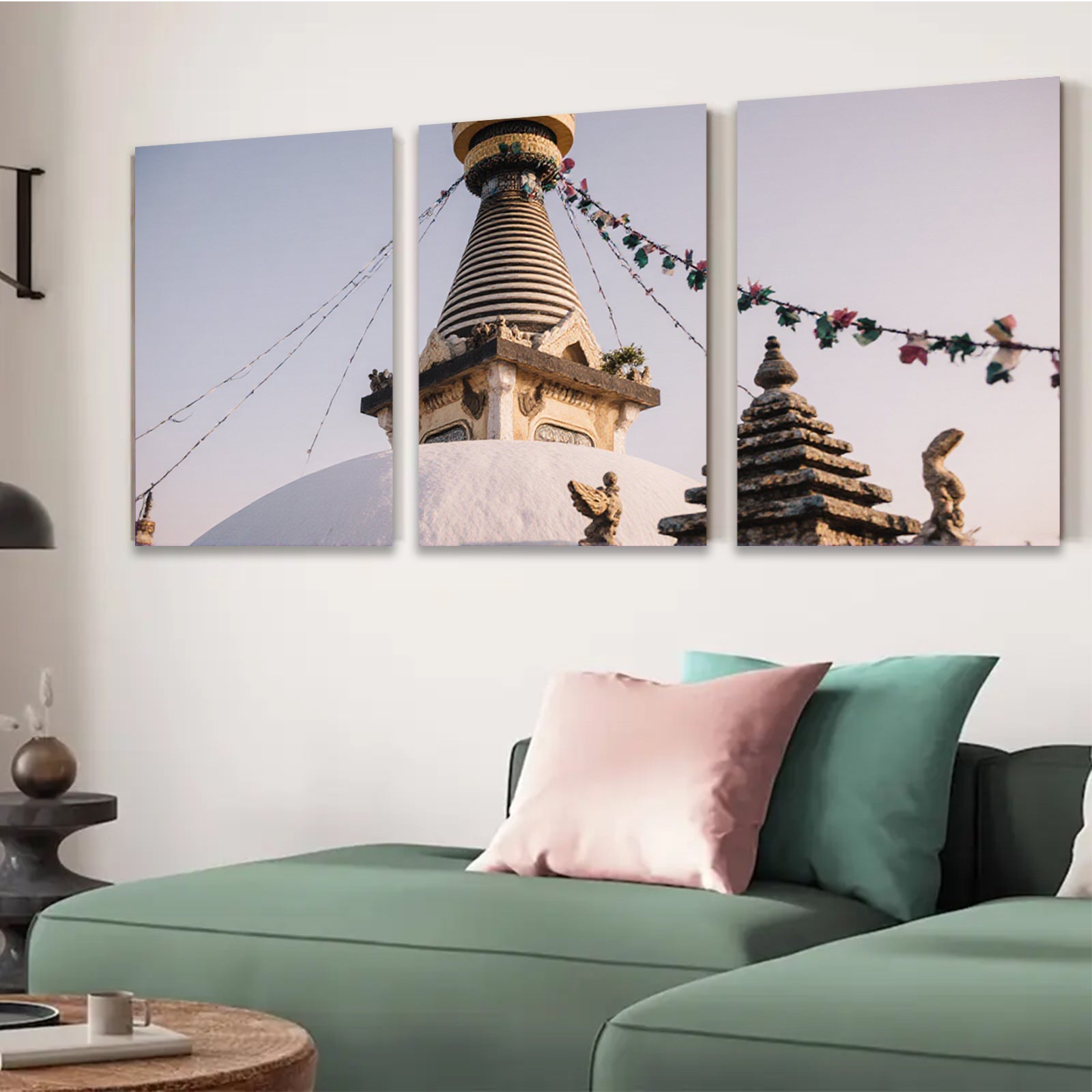 2D flat 1pc Himalayan stupa serene temple wall art bedroom living room gallery wrapped canvas farmhouse modern minimalist decor