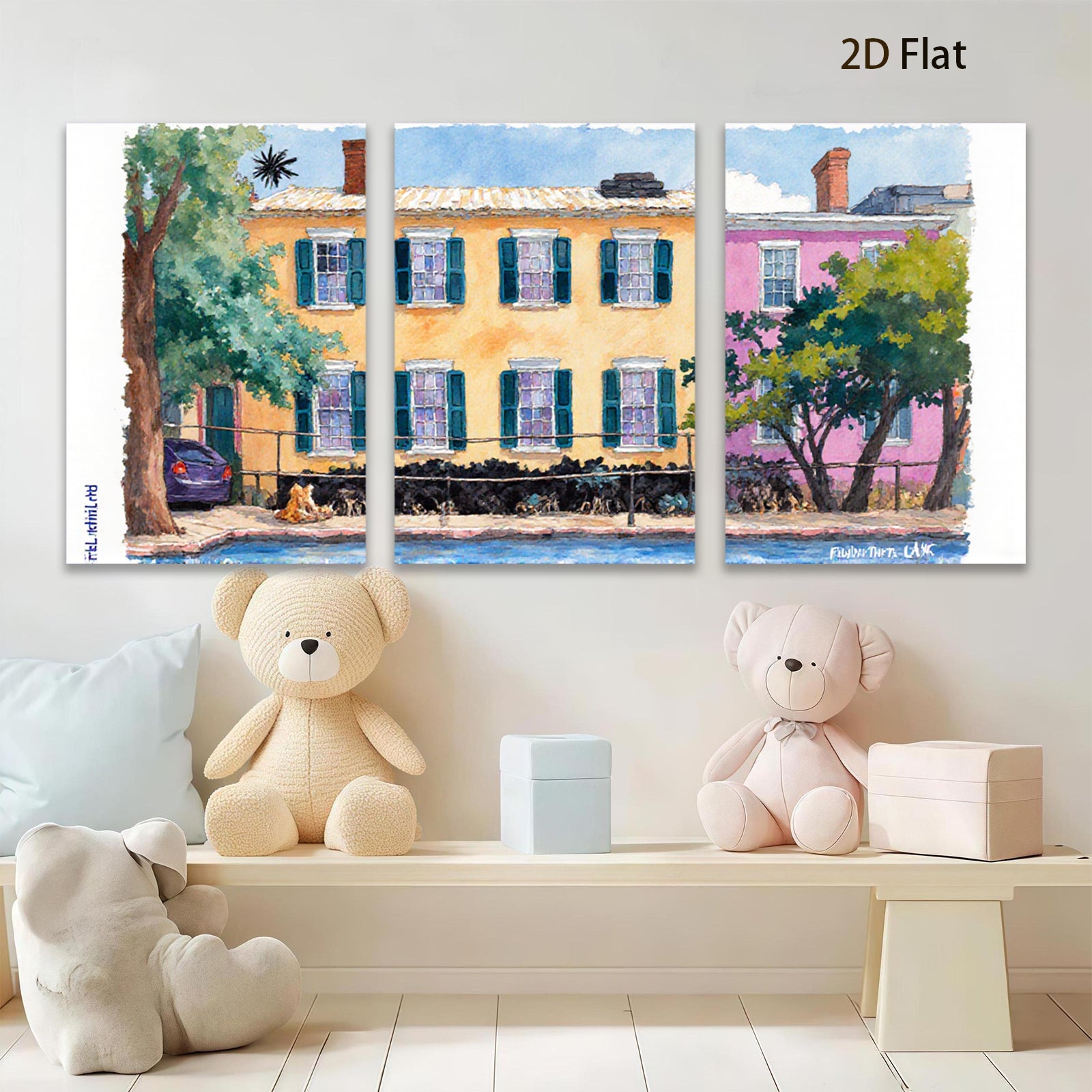 2D flat 1pc Historic Charleston Rainbow Row Southern Charm Home Decor Wall Art Prints Living Room Bedroom Gallery Wrapped Canvas