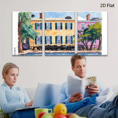 2D flat 1pc Historic Charleston Rainbow Row Southern Charm Home Decor Wall Art Prints Living Room Bedroom Gallery Wrapped Canvas