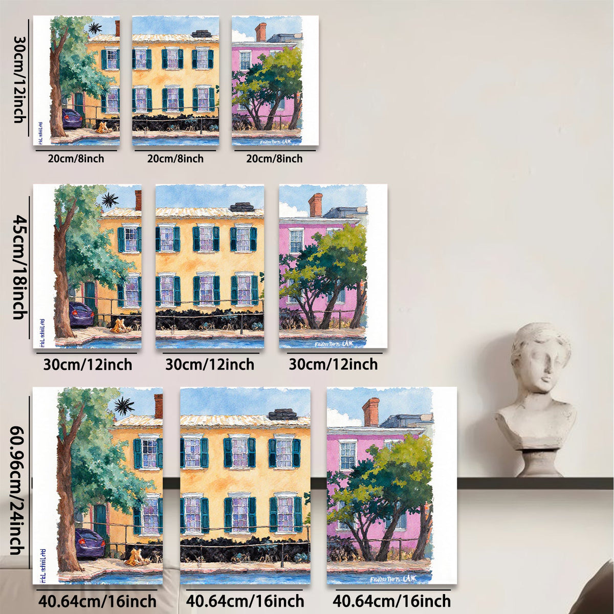2D flat 1pc Historic Charleston Rainbow Row Southern Charm Home Decor Wall Art Prints Living Room Bedroom Gallery Wrapped Canvas