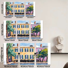 2D flat 1pc Historic Charleston Rainbow Row Southern Charm Home Decor Wall Art Prints Living Room Bedroom Gallery Wrapped Canvas
