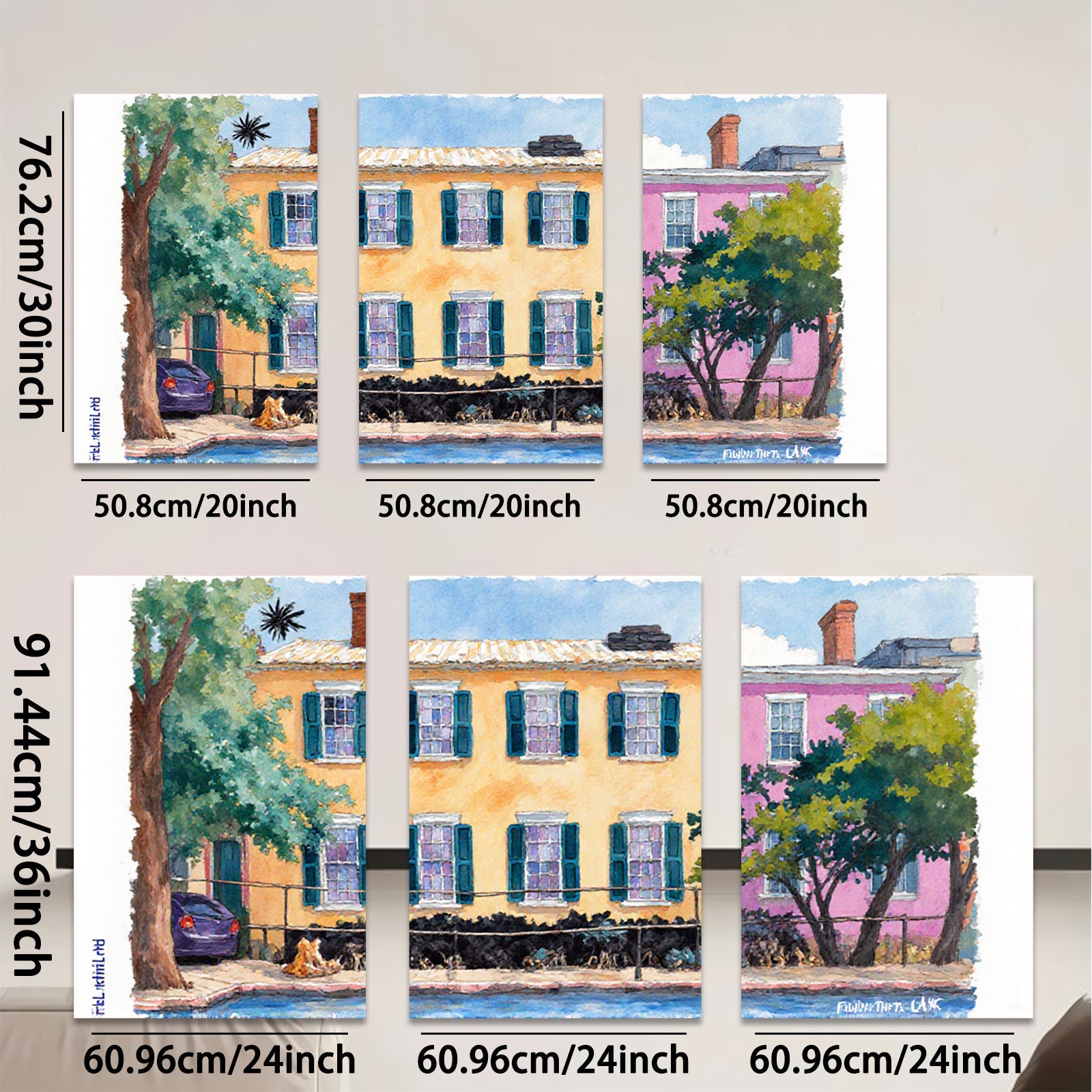 2D flat 1pc Historic Charleston Rainbow Row Southern Charm Home Decor Wall Art Prints Living Room Bedroom Gallery Wrapped Canvas