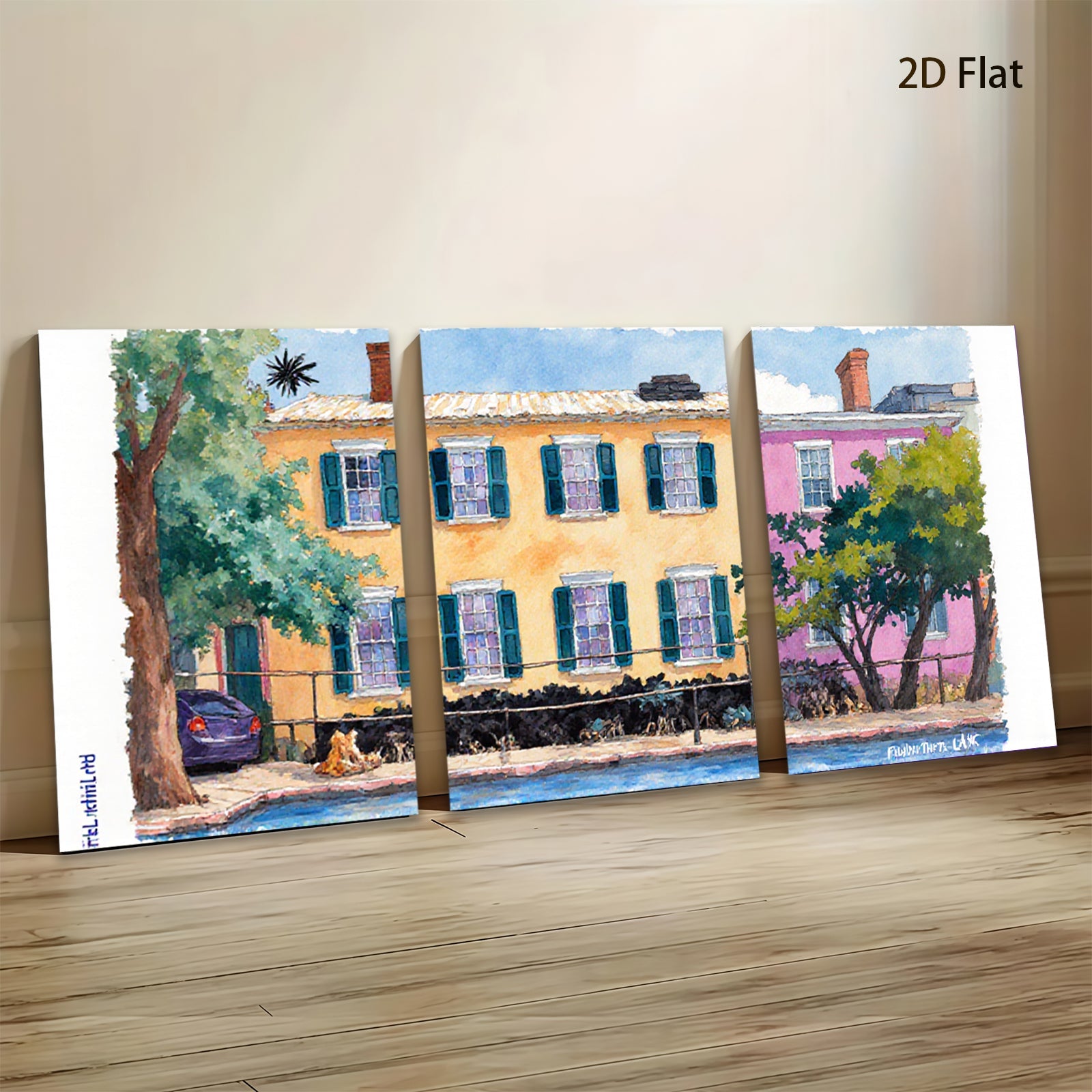 2D flat 1pc Historic Charleston Rainbow Row Southern Charm Home Decor Wall Art Prints Living Room Bedroom Gallery Wrapped Canvas