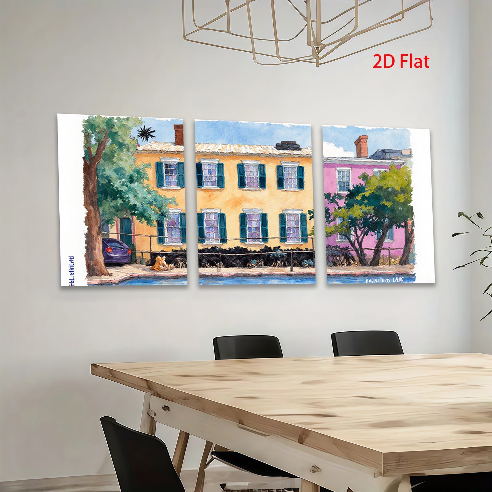 2D flat 1pc Historic Charleston Rainbow Row Southern Charm Home Decor Wall Art Prints Living Room Bedroom Gallery Wrapped Canvas